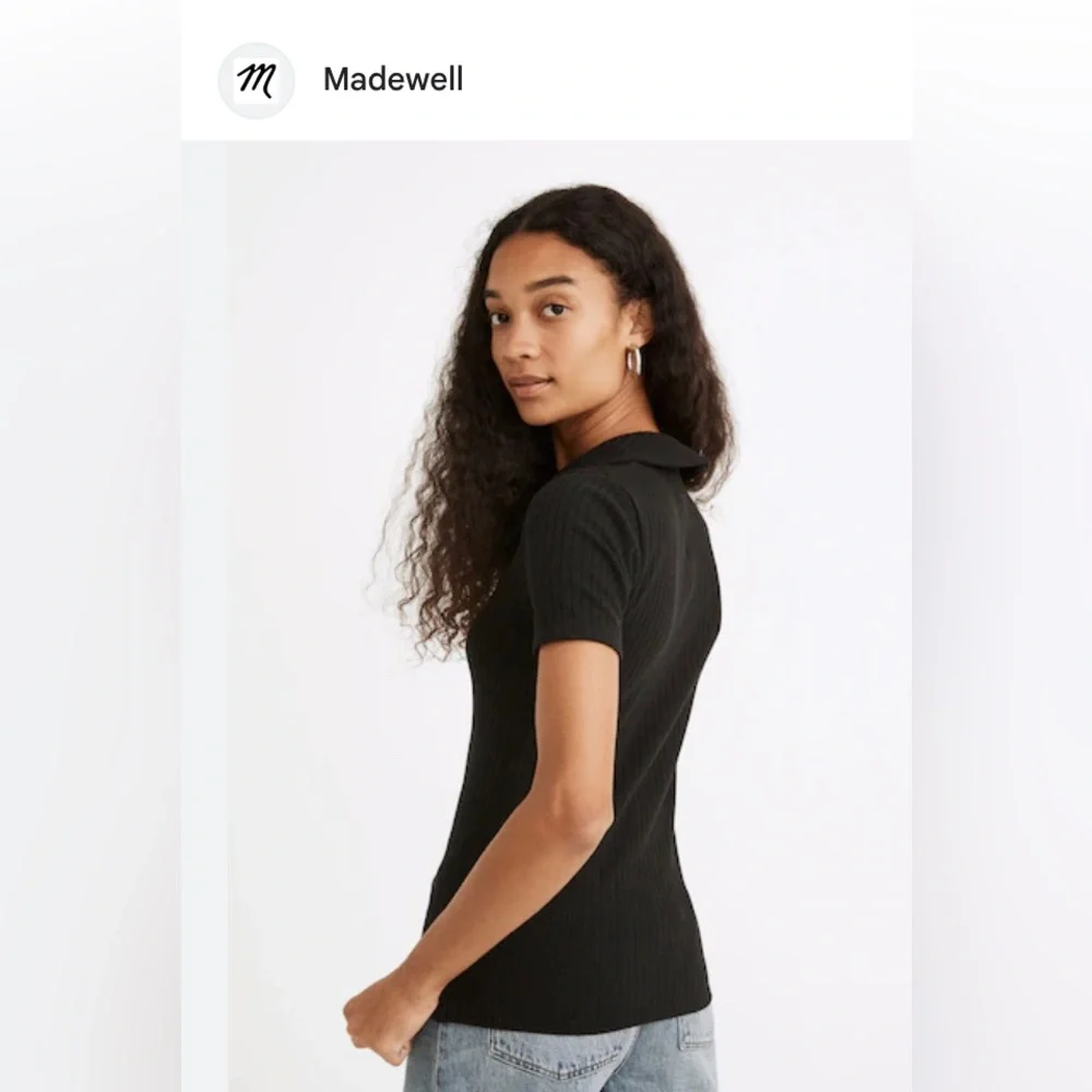 Madewell Ribbed Polo Button-Front Tee - Picture 3 of 7